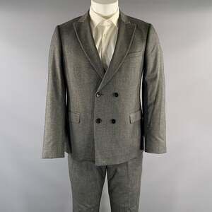 THE SUITS ANTWERP Chest Size 40 Grey Stripe Polyester Blend Peak Lapel 34 Suit